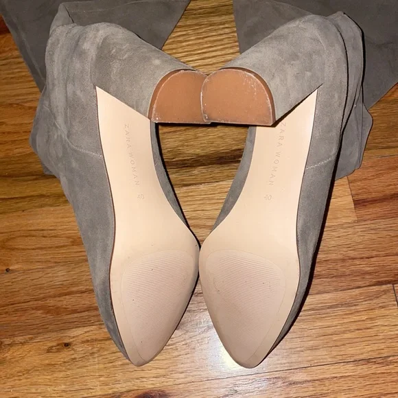 Zara (EUC) faux leather suede taupe heeled boots for women. Size EUR. 40/US 9. - Picture 6 of 6